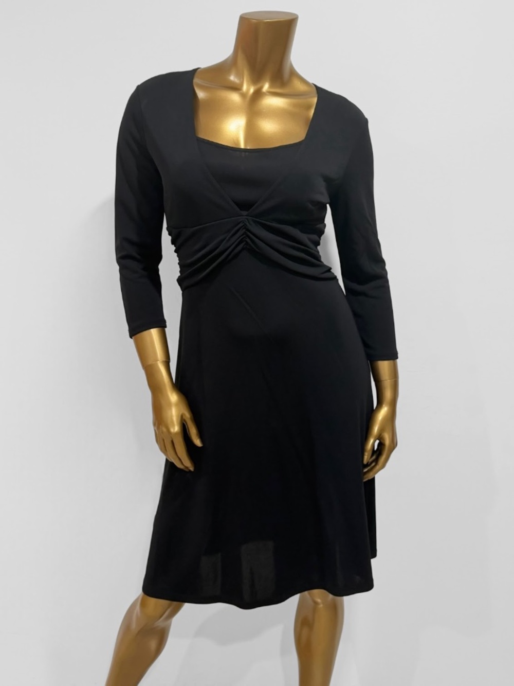 Ann Taylor Loft Women's Black Twist-Front 3/4 Sleeve Midi A-line Dress Size 6